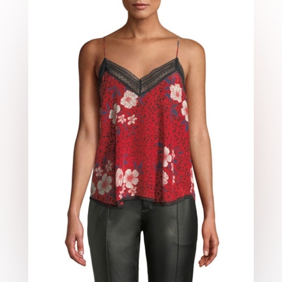 Zadig & Voltaire Christy Pensee Silk Floral Lace Trim Camisole - Picture 9 of 10
